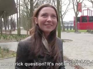 Belgian hottie sucks member in public