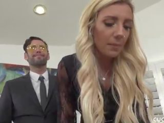 Grieving Blonde Widow Blows and Fucks Stiff cock Next to Cuckolded Husband